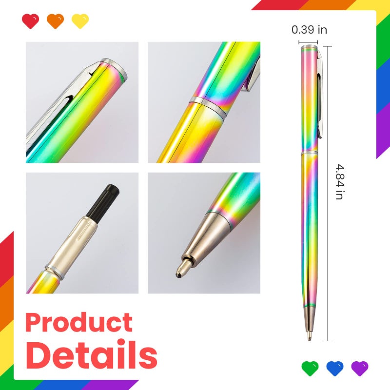 RONRONS 6 Pack Rainbow Slim Retractable Ballpoint Pen Black Ink Metal Pen Office School Supplies - Image 3